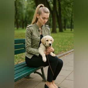Zara Women's Military Style Jkt- Olive Green, front zip pockets, zip cuffs 💚